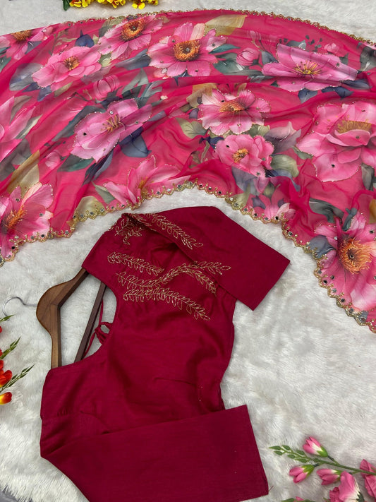 Beautiful Digital Print Pink Color Saree