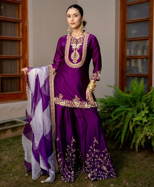 Preferable Heavy Purple Color Sharara Suit