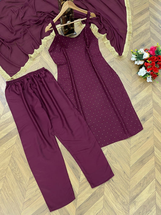 Adorable Heavy Reyon Wine Color Salwar Suit