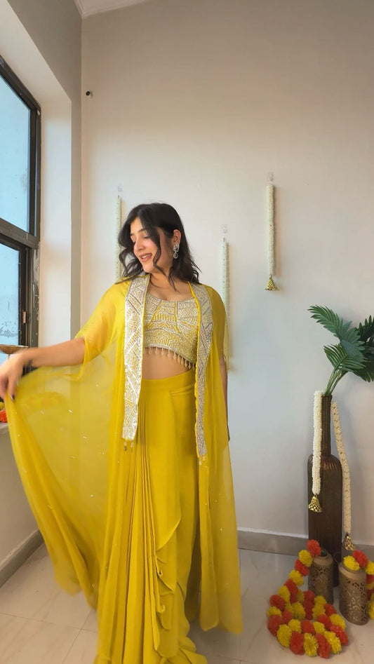 Shining Yellow Color Skirt With Koti