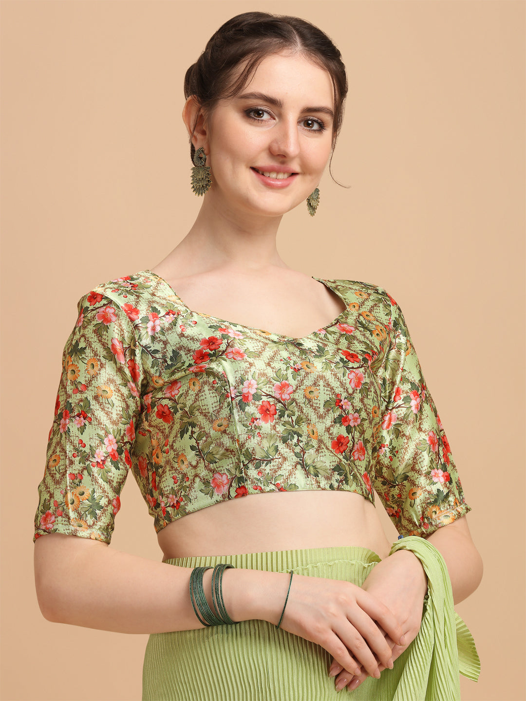 Pista Color Pleated Mesmerizing Saree