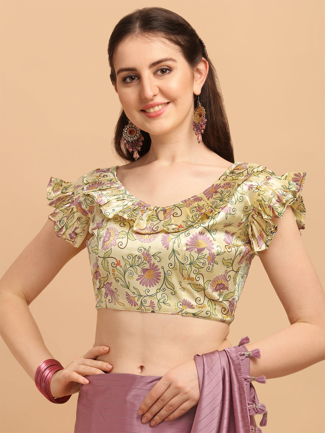 Glorious Light Pink Satin Silk Saree With Digital Print Blouse