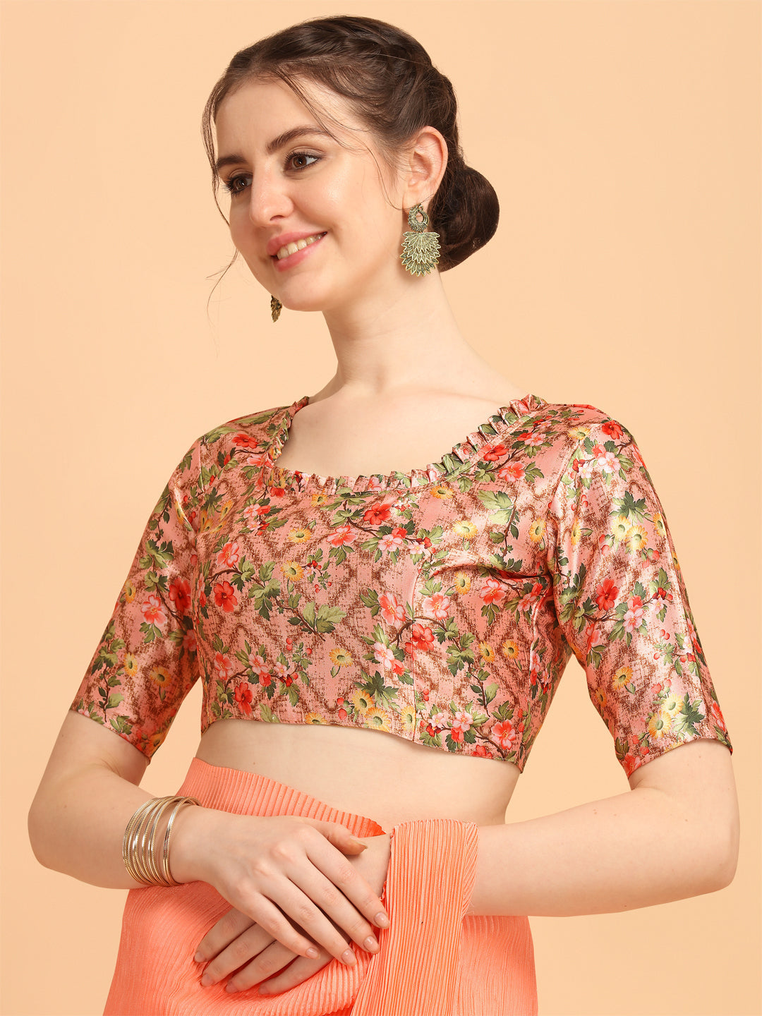 Good Looking Orange Color Pleated Saree