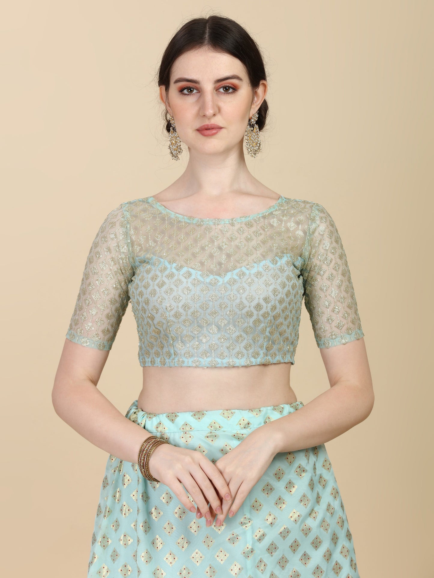 Ruffle Style Sky Blue Color Chinon Satin With Net Lehenga Choli