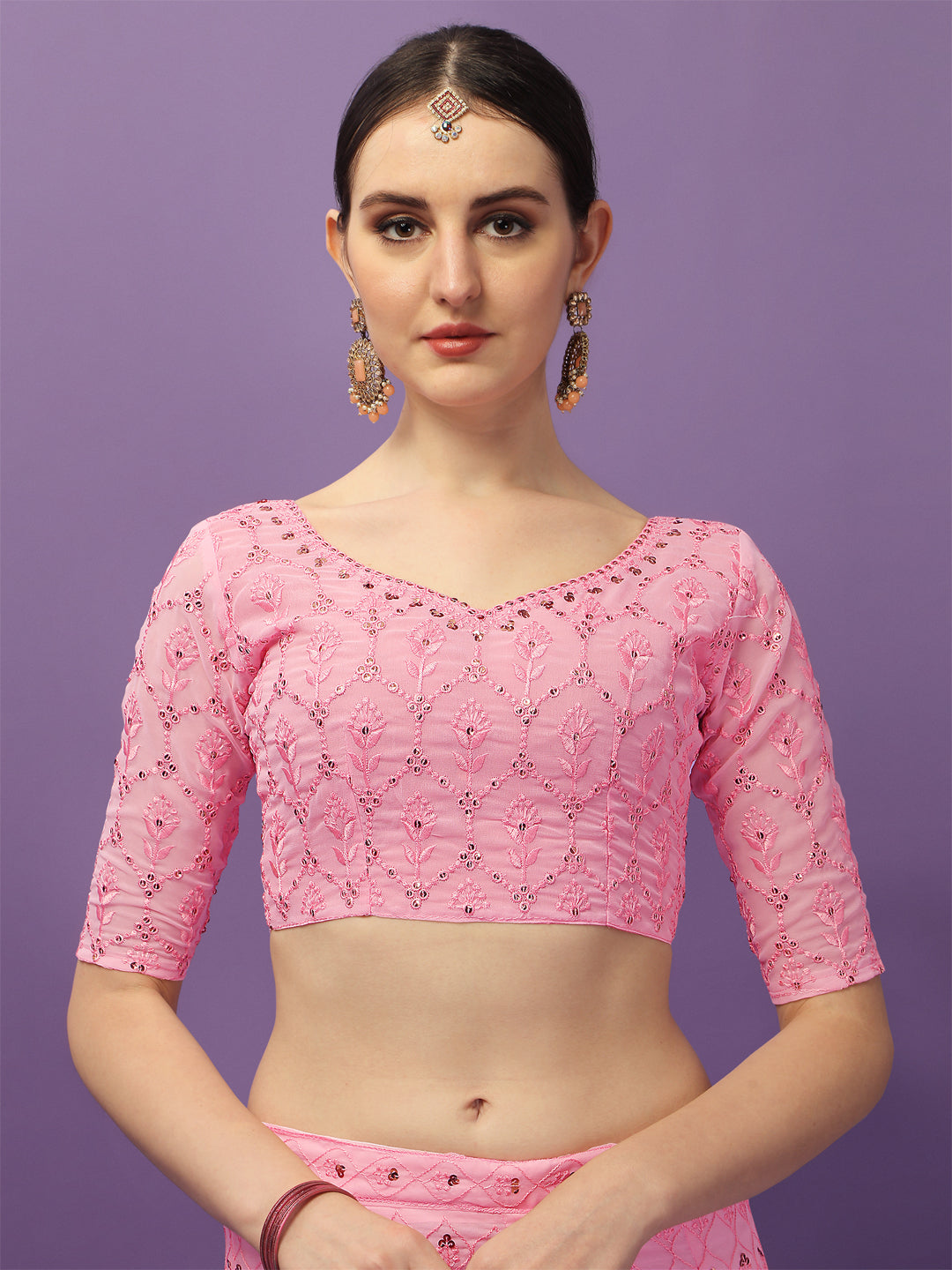 Party Wear Light Pink Color Embroidery Work Lehenga Choli