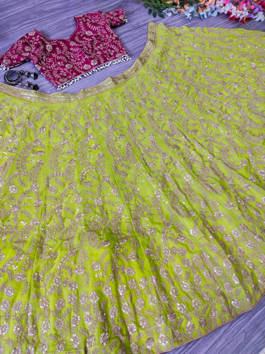 Engagement Wear Lemon Color Heavy Work Lehenga Choli