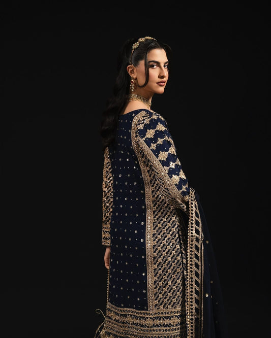 Fabulous Gorgette Navy Blue Color Salwar Suit