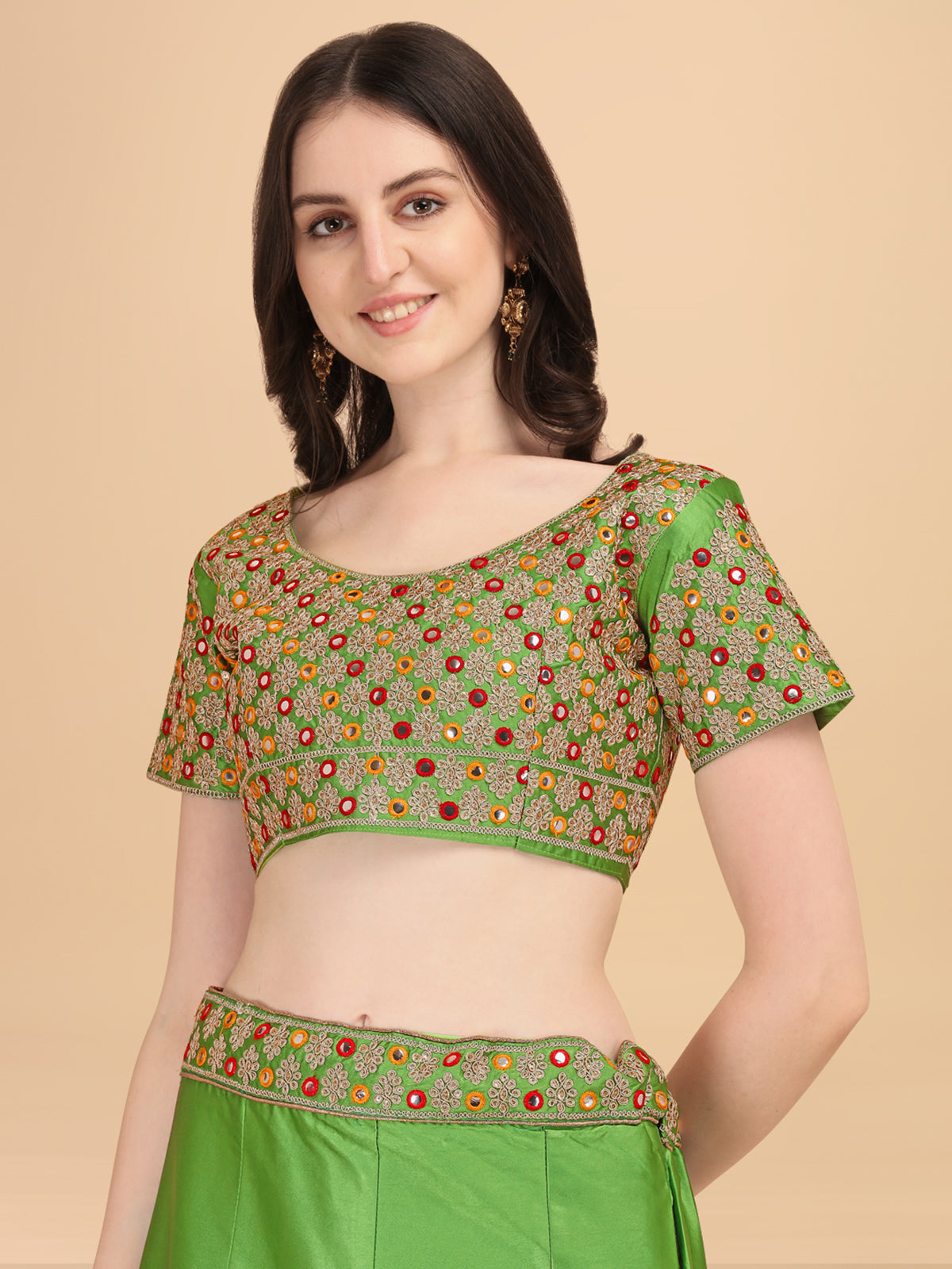 Designer Light Green Color Sequence & Mirror Work Satin Silk Lehenga choli