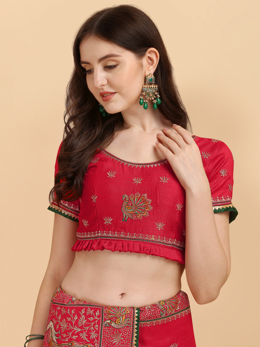 Party Wear Red Color Embroidered Work Vichitra Silk Saree