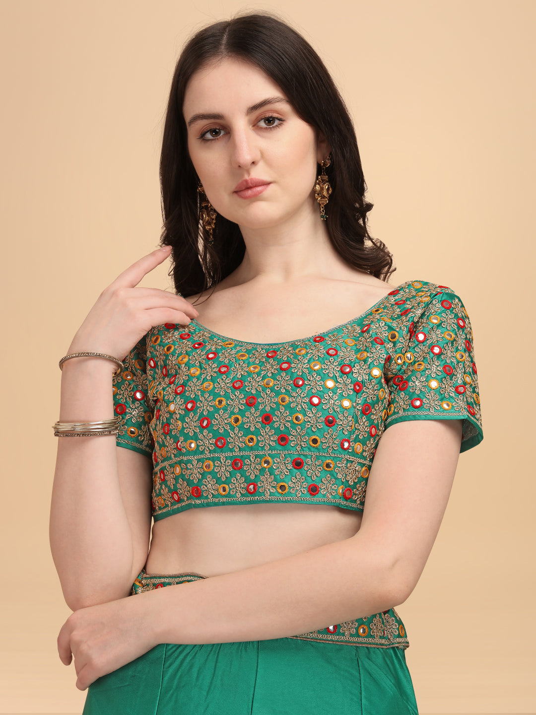 Designer Green Color Sequence & Mirror Work Satin Silk Lehenga choli