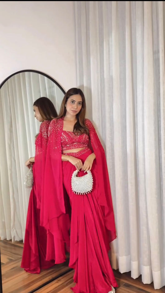 Preferable Sequence Embroidery Work Pink Color Lehenga With Shrug