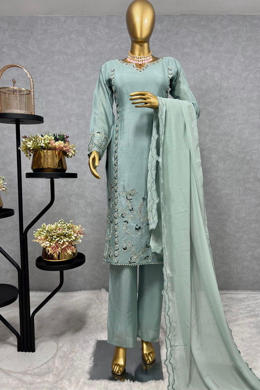Presenting Thred And Sequence Work Teal Blue Color Salwar suit