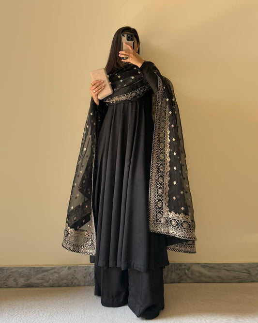 Party Wear Georgette Black Color Gown
