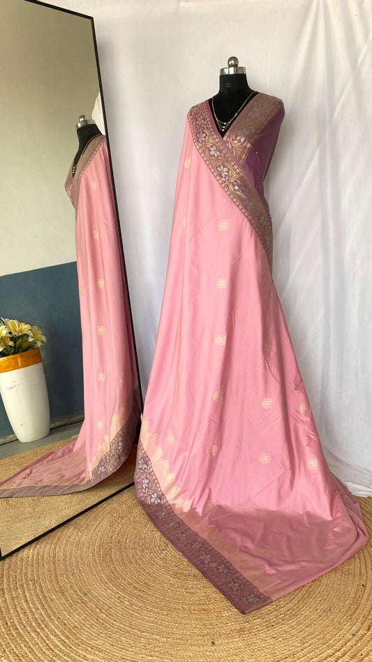 Shining Tone Silk Light Pink Color Saree