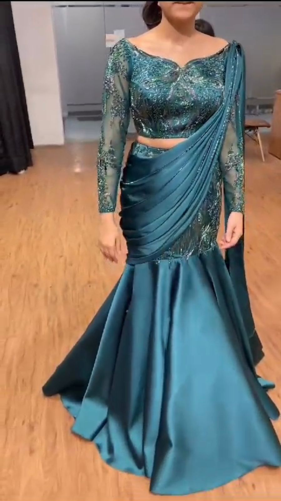 Exotic Japan Satin Teal Blue Color Lehenga Saree