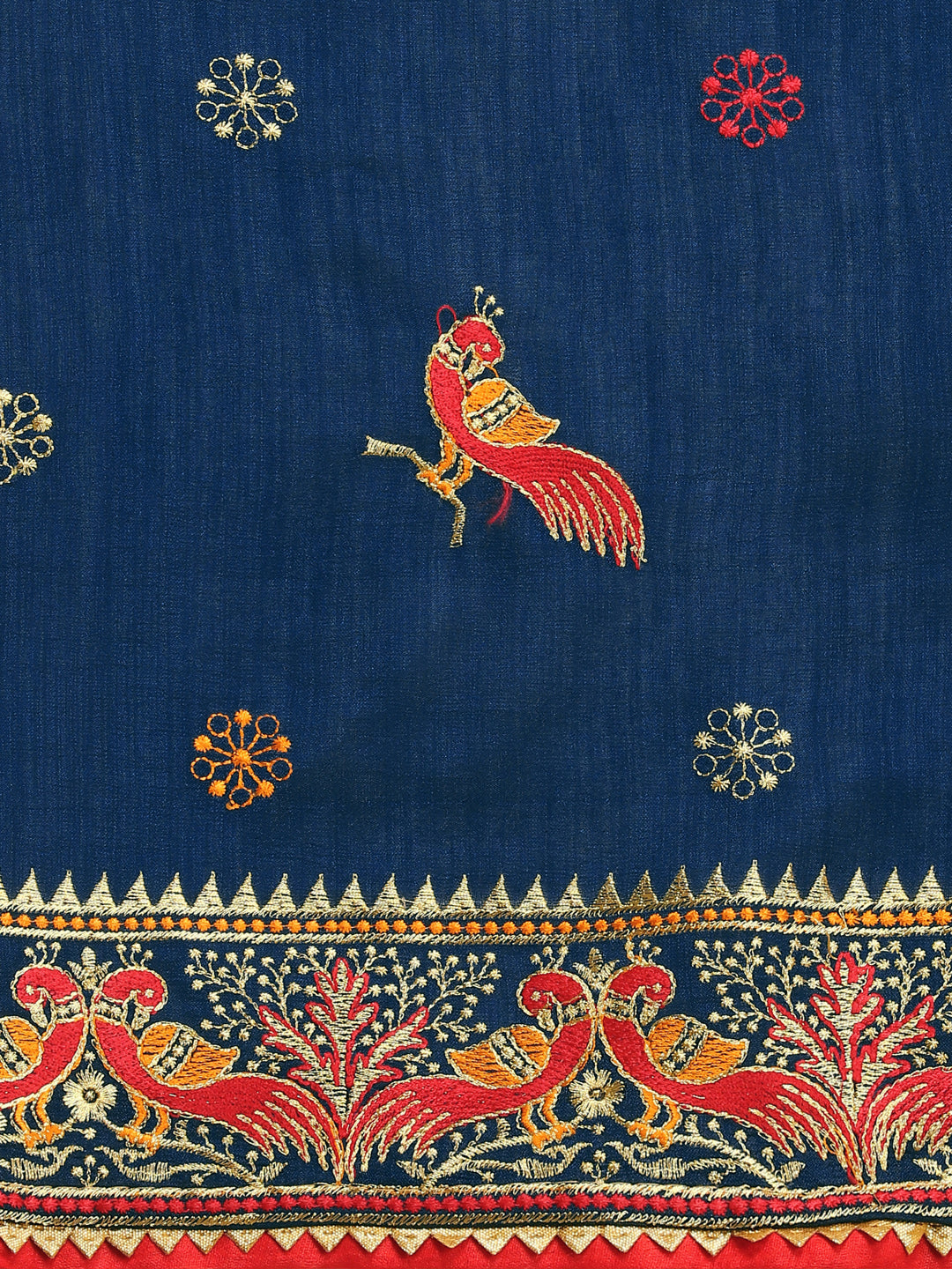 Party Wear Navy Blue Color Embroidered Work Vichitra Silk Saree