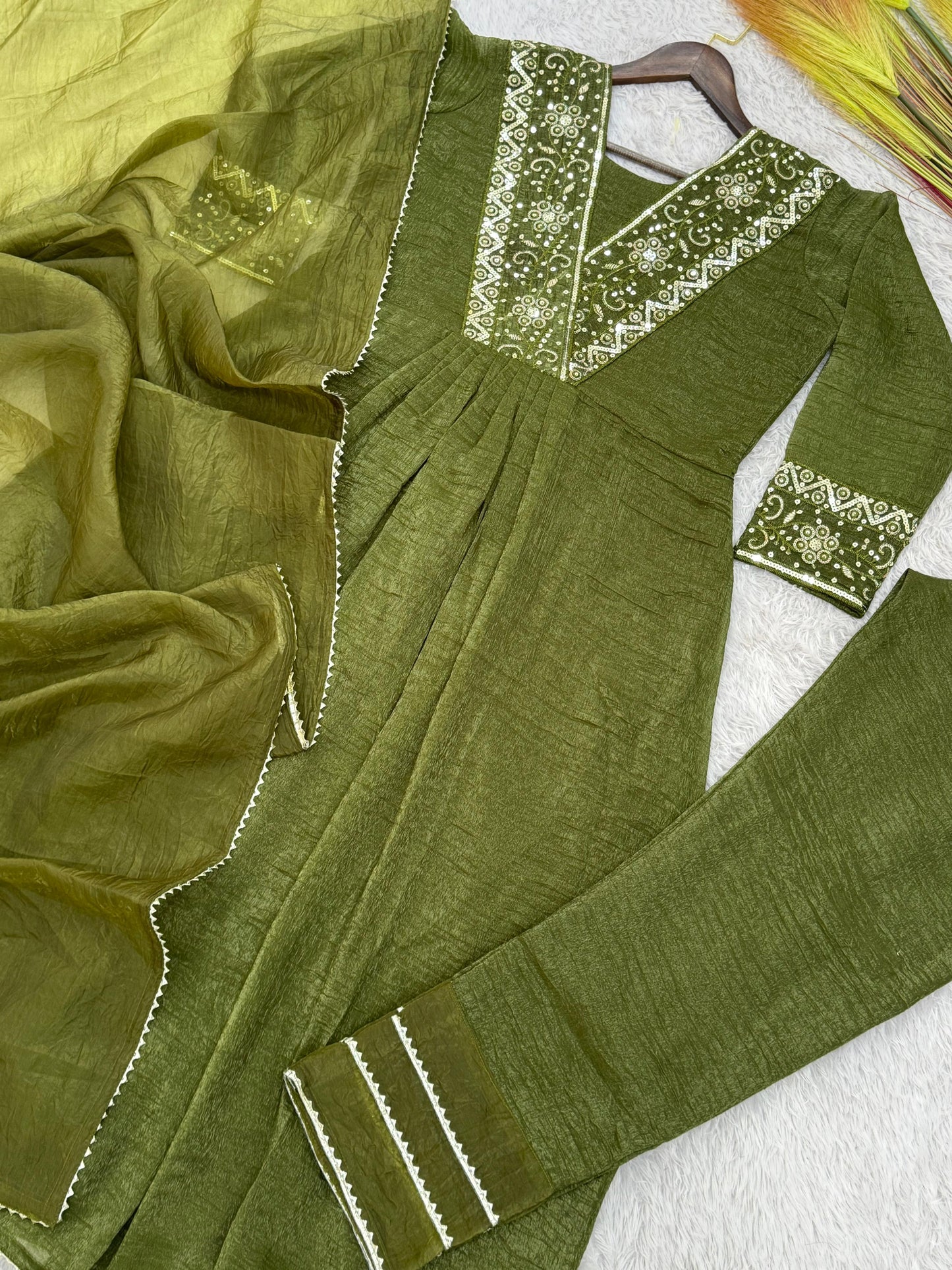 Ravishing Sequence Work Green Color Gown With Dupatta Set