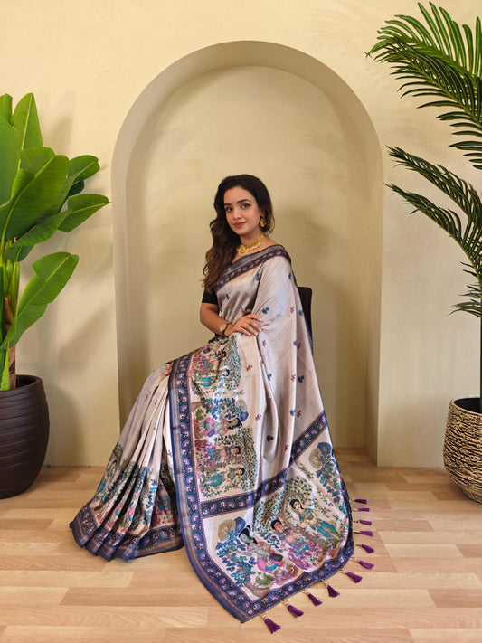 Lavender Color Beautiful kalamkari Digital Print Saree