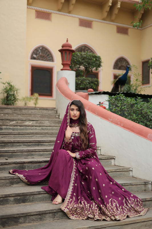 Marvelous Sequins Embroidered Work Wine Color Sharara Suit