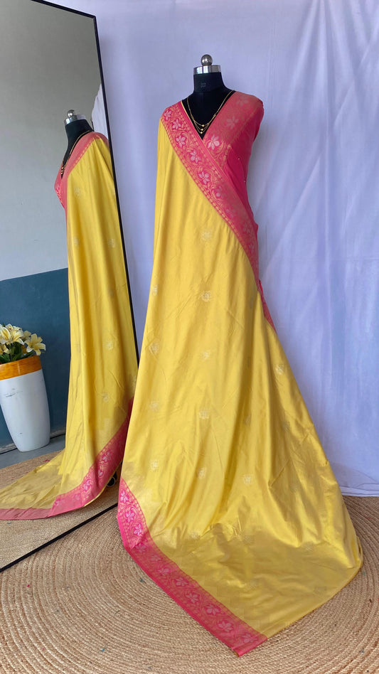 Shining Tone Silk Yellow Color Saree