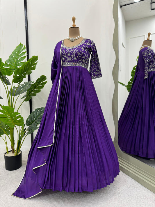 Awesome Real Mirror Work Purple Color Gown
