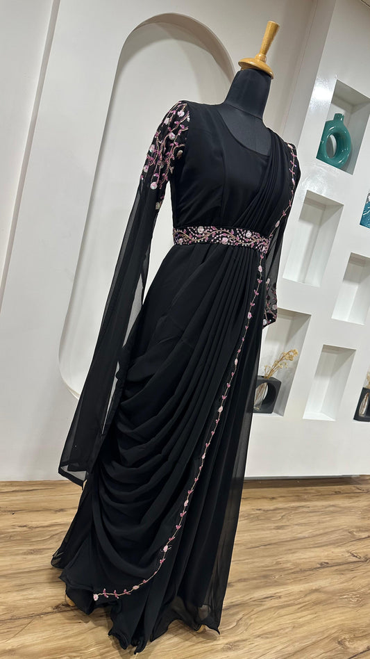 Mesmerizing Dori Work Black Color Georgette Gown
