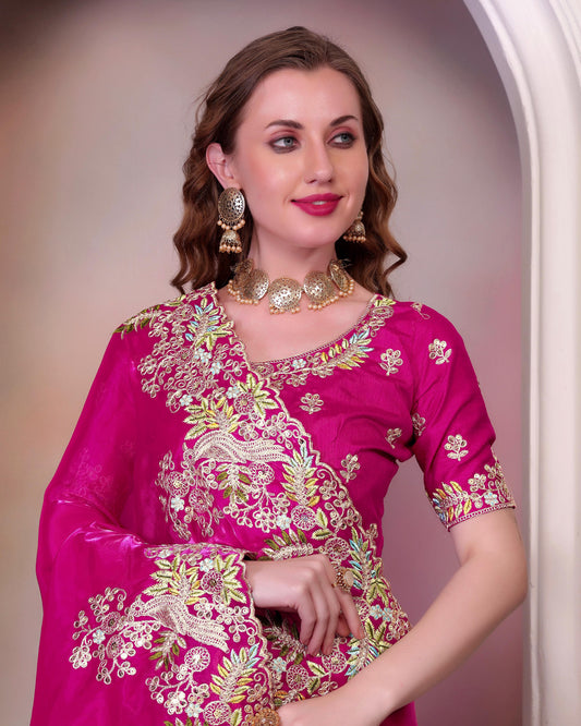 Traditional Wear Embroidery Work Pink Color Saree