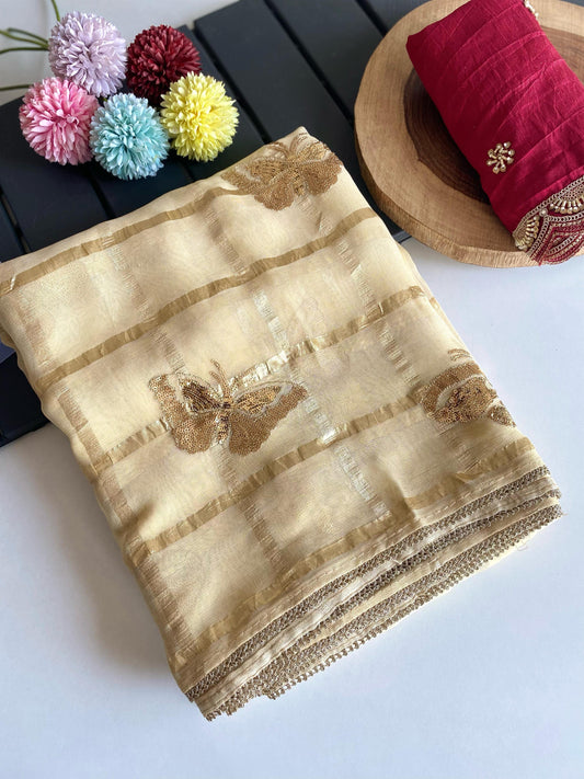 Fashionable Viscose Cream Color Saree