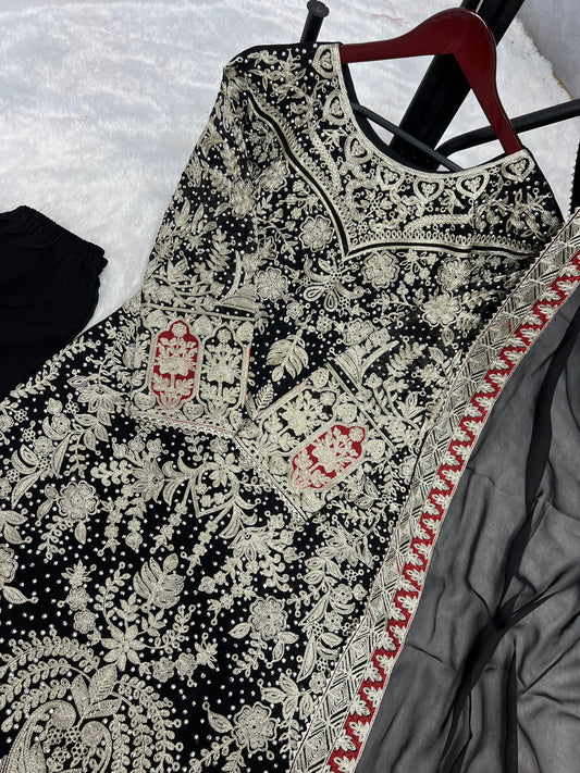 Captivating Heavy Embroidery Work Black Color Palazzo With Dupatta Set