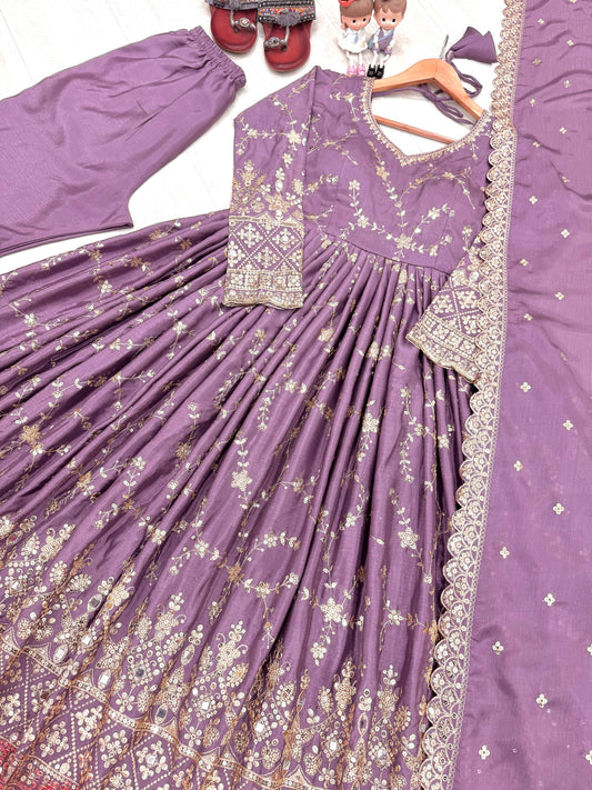 Outstanding Sequence Work Lavender Color Anarkali Gown