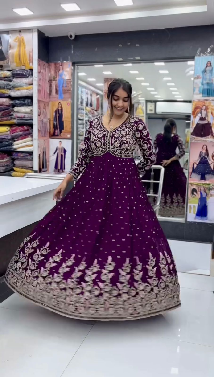Embellished Gorgette Sequnce Work Wine Color Gown