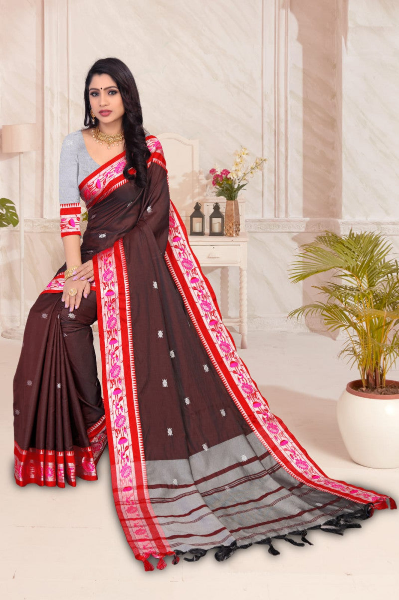 Paithani Brown Color Jacquard Border Saree