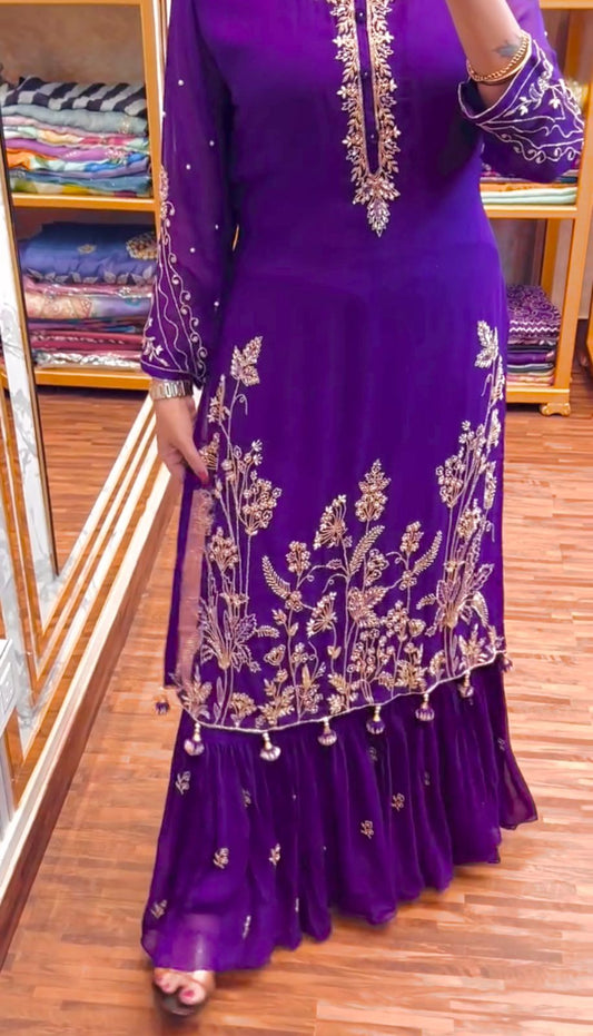Outstanding Sequence Work Purple Color Top Gown With Dupatta
