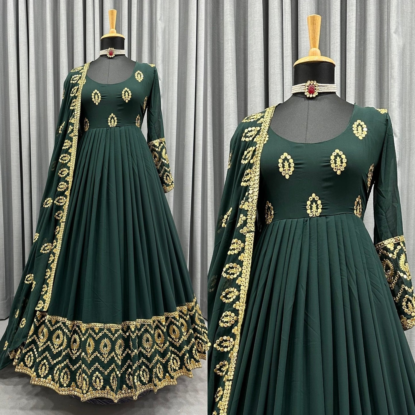 Gorgeous Green Color Sequence Embroidery Work Gown