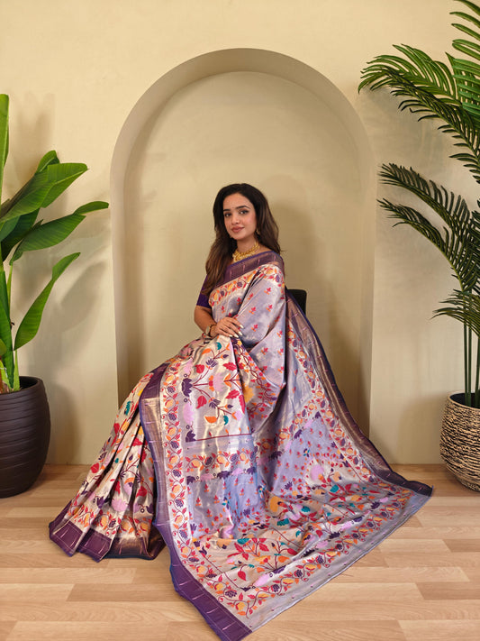 Wonderful Paithani Silk Lavender Color Saree