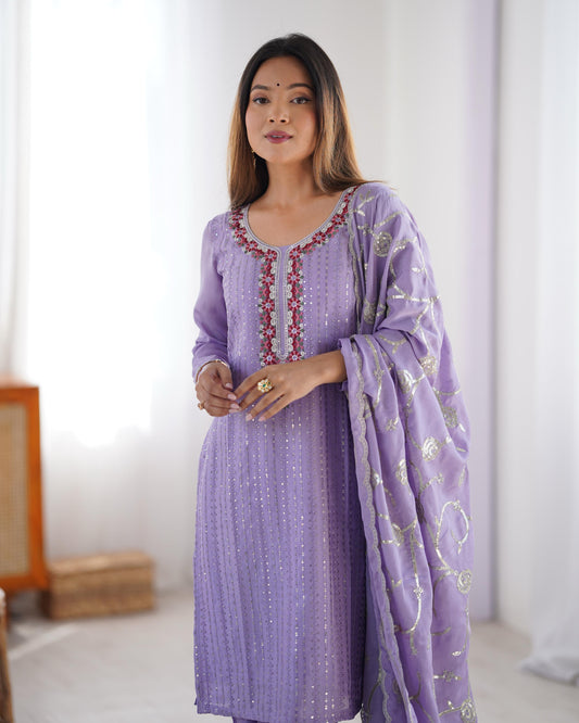 Elegant Chinon Silk Lavender Color Salwar Suit
