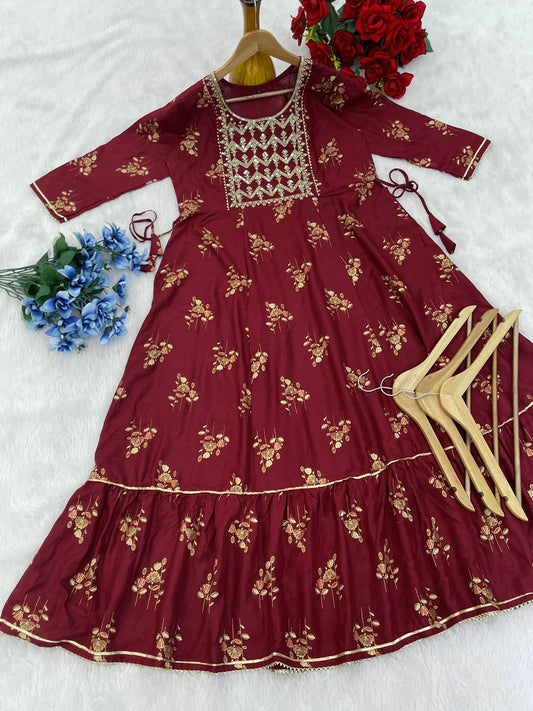 Good Looking Reyon Red Color Gown