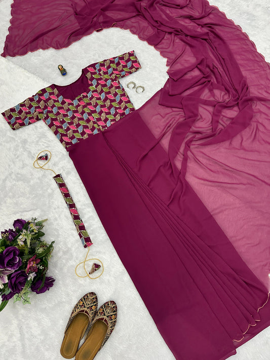 Charming Georgette Maroon Color Gown