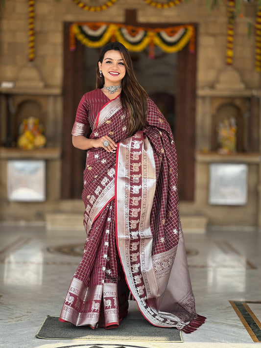 Fashionable Soft Silk Maroon Color Saree