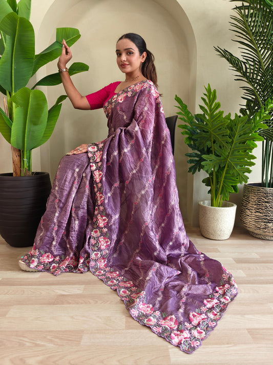 Delightful Crush Silk Purple Color Saree