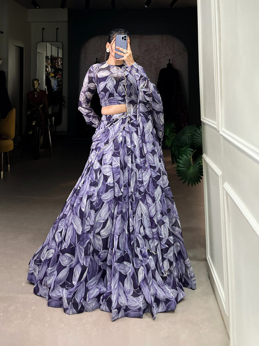 Delightful Tabby Silk Navy Blue Color Lehenga Choli