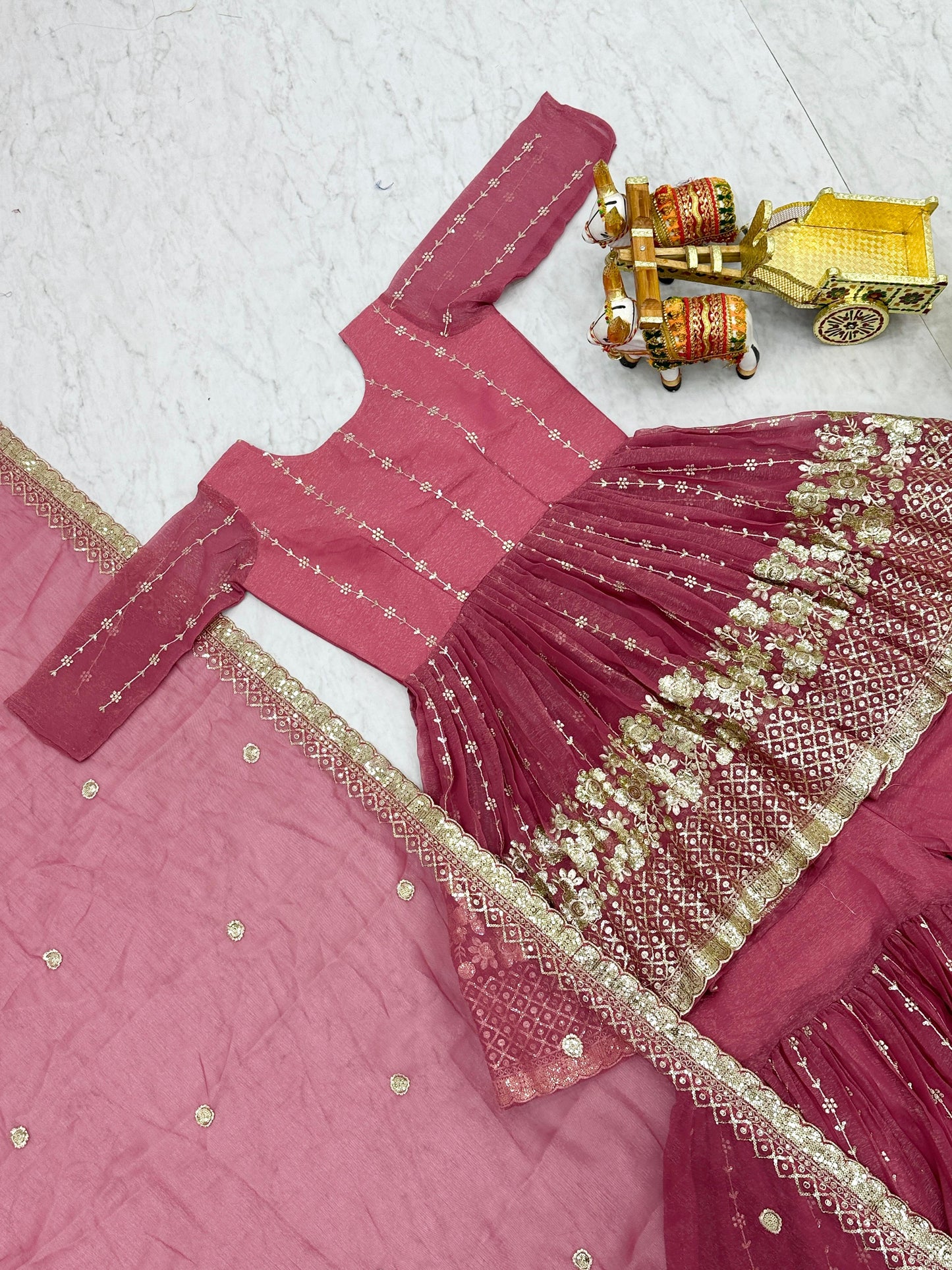 Opulent 3mm Sequence Work Pink Color Sharara Suit