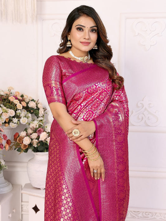 Glimmering Jari Silk Pink Color Saree