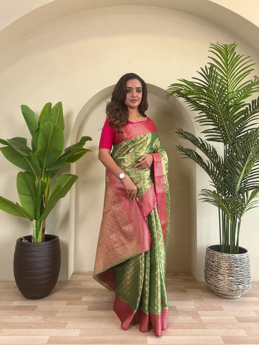 Designer Silk Zari Weaving Green Color Saree