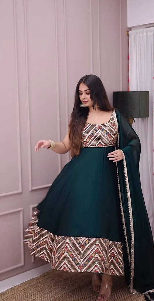 Wonderful Sequence Work Green Color Gown
