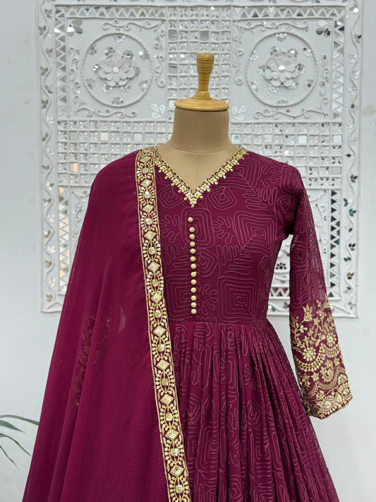 Charming Georgette Sequence Work Maroon Color Gown