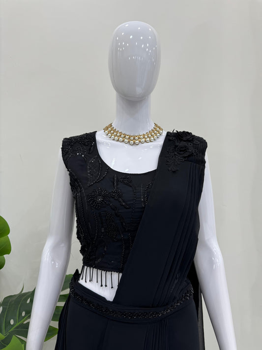 Graceful Gorgette Black Color Ready To Wear Dhoti Suit