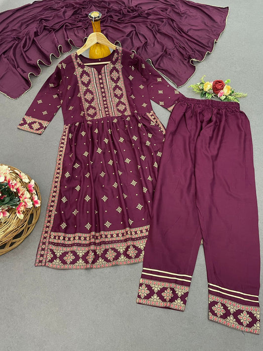 Precious Reyon Foil Print Wine Color Salwar Suit