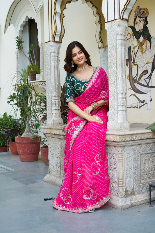 Festive Wear Gota Pati Work Pink Color Saree