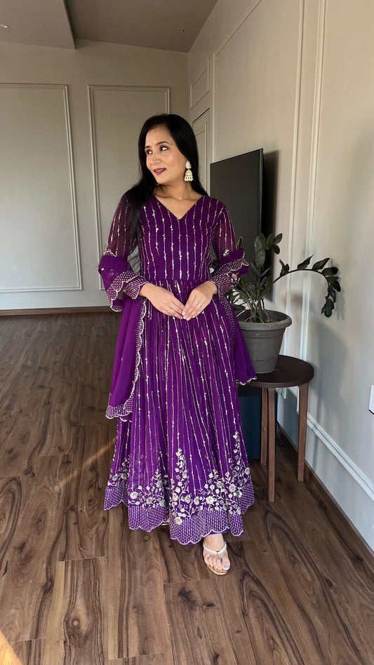 Superhit Sequence Embroidery Work Purple Color Gown